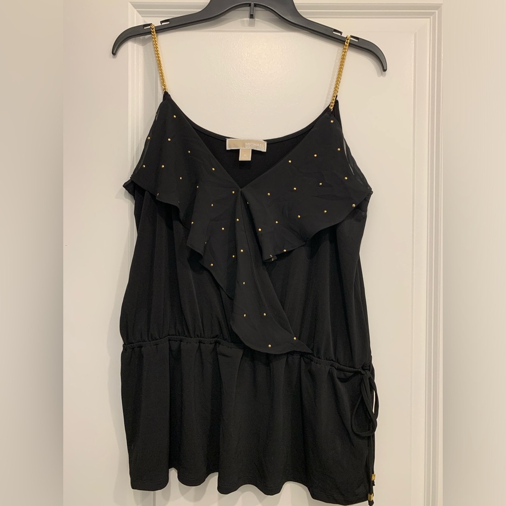 Michael Kors Black Stud Embellished Camisole w/ Gold-Tone Straps
